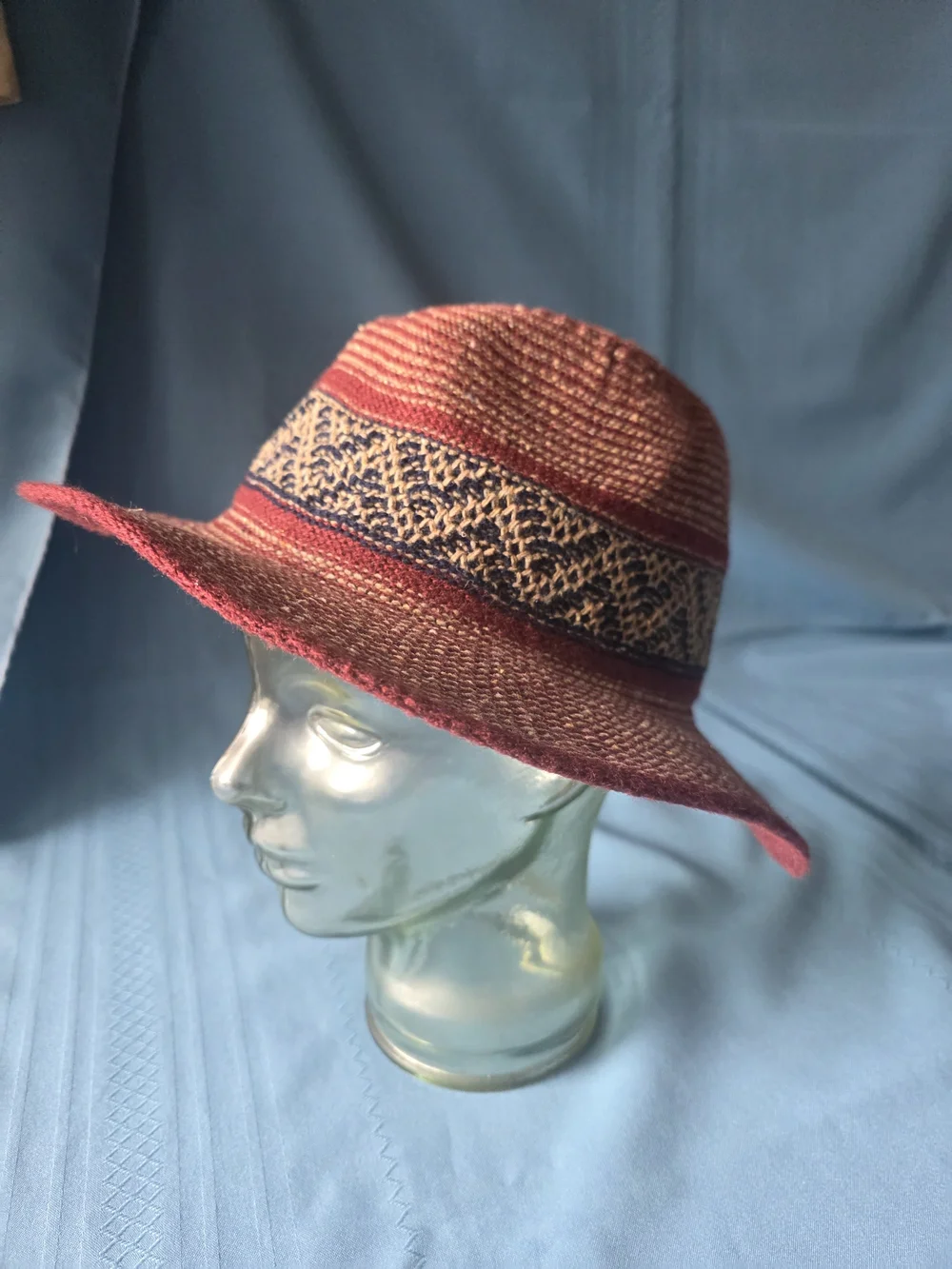Old County Road Burgundy Woven Bohemian Panama / Fedora Hat OS